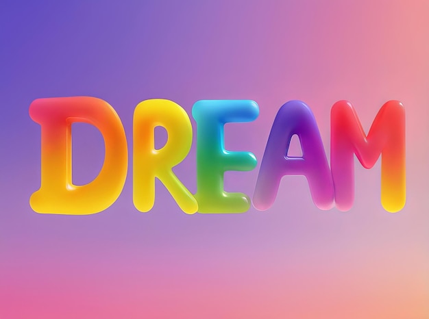 Dream 3d text in rainbow colors on solid rainbow colors background