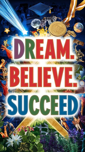 Photo dream believe succeed colorful background and text tshirt design motivational quote illustration typography