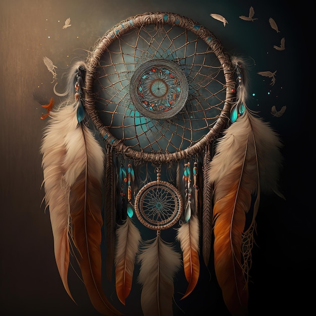 Dream catcher. Indian Magical amulet Dreamcatcher, protecting the sleeper from evil spirits AI