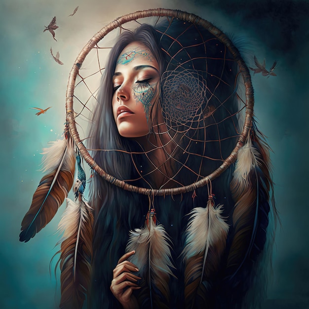 Dream catcher. Indian Magical amulet Dreamcatcher, protecting the sleeper from evil spirits AI