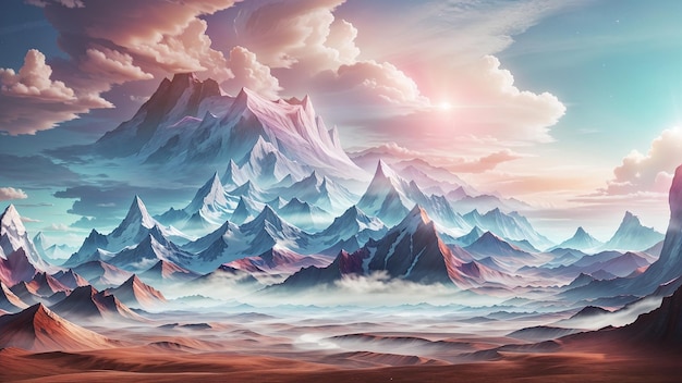 Dream shaper v7 A surreal landscape of a distant mountain range