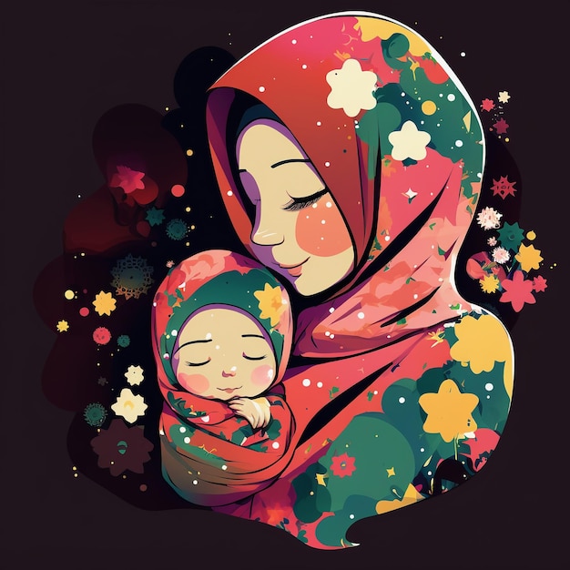 Dreaming cute muslim hijab daughter Eidal-Fitr art