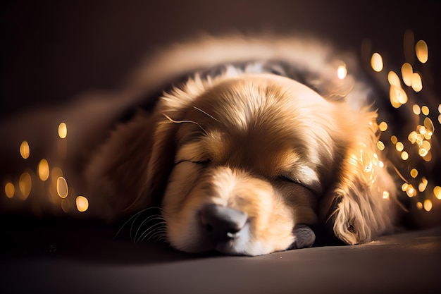 dreaming and sleeping dogs - adorable pet photography. AI Generated