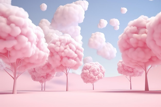 Dreamlike Candy Cotton Trees In Abstract Pink Landscape