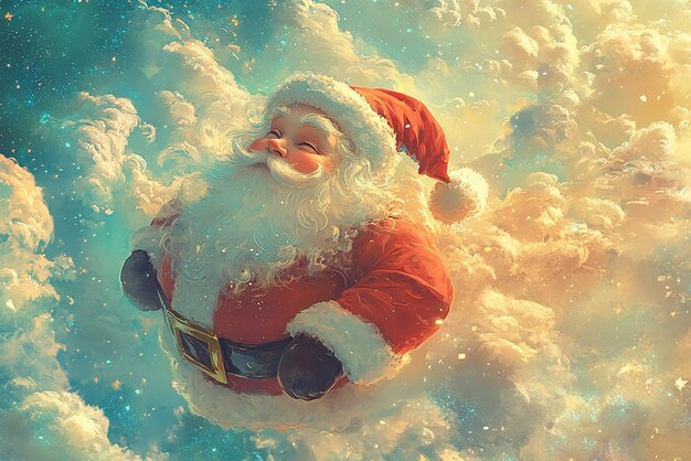 Photo dreamlike illustration of santa claus surrounded by magical elements