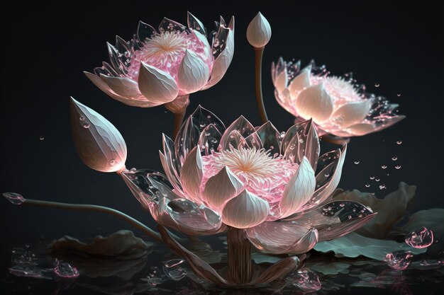 Dreamlike image of light glow lotus flower or water lily with transparent pink