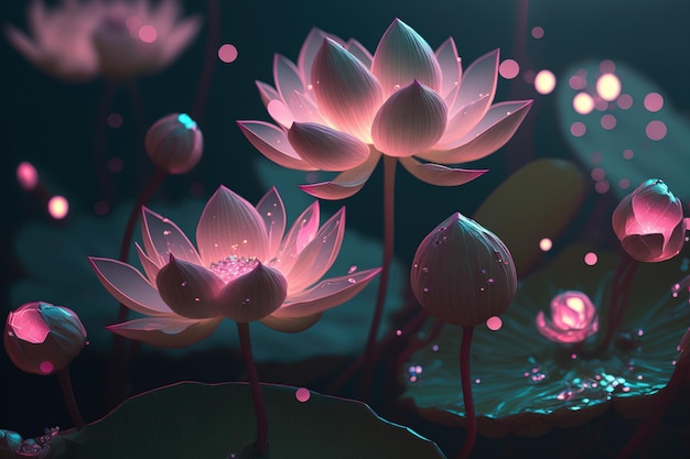 Dreamlike image of light glow lotus flower or water lily with transparent pink