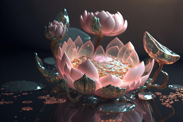 Dreamlike image of light glow lotus flower or water lily with transparent pink