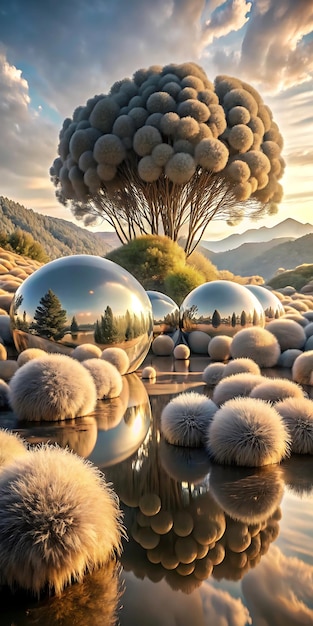 Photo dreamlike and surrealistic landscape wallpaper tones