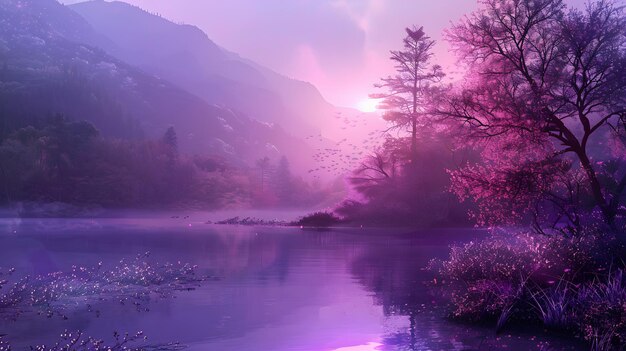 Photo dreamlike surrealistic purple landscape wallpaper enchanting and ethereal nature scene