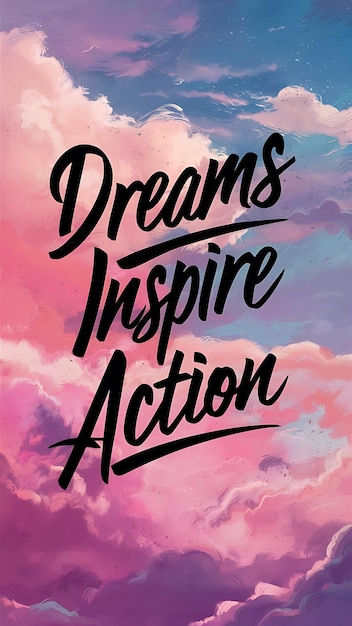 Photo dreams inspire action colorful background and text tshirt design motivational quote illustration typography