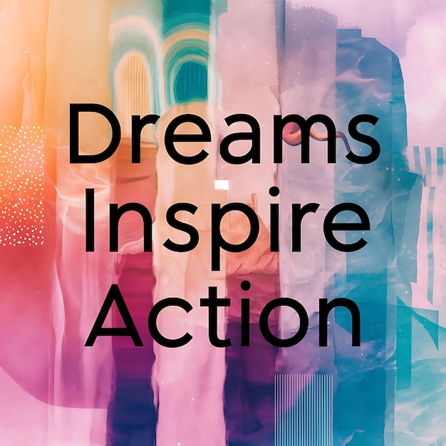 Photo dreams inspire action colorful background and text tshirt design motivational quote illustration typography