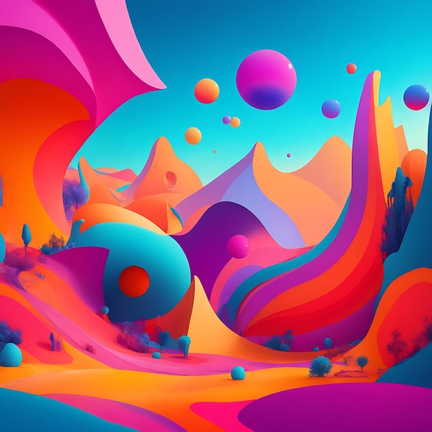 A dreamy abstract landscape of vibrant colors and shapes ai generated