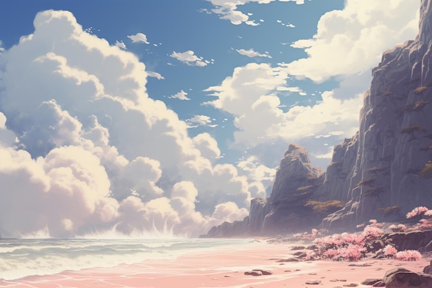 Dreamy beach scene with stunning waves