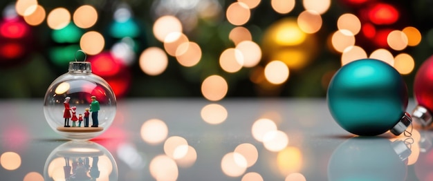 Photo dreamy bokeh christmas scene with glowing colorful orbs and festive ornament