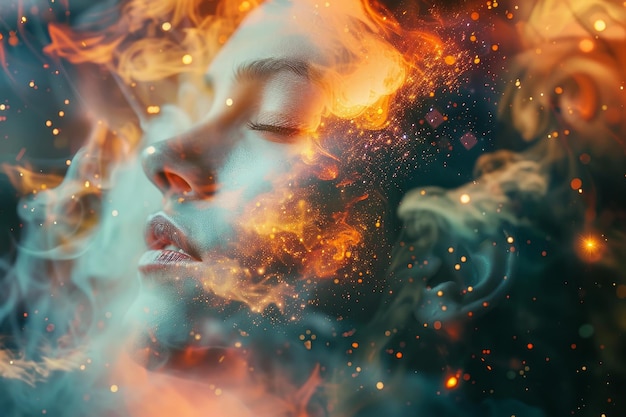 Dreamy cosmic portrait of a woman