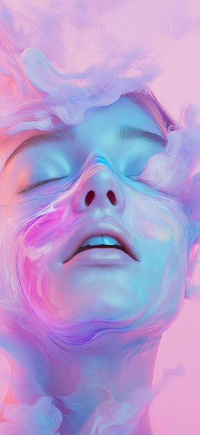 Photo dreamy ethereal portrait with colorful abstract smoke effects