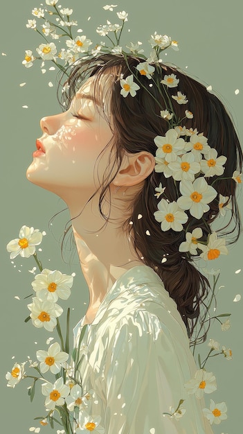 Photo dreamy girl with flowers