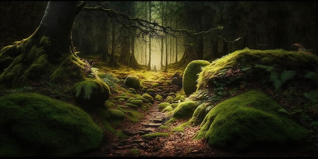 Dreamy green forest landscape