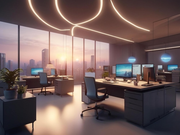 dreamy it office interior glow light8k