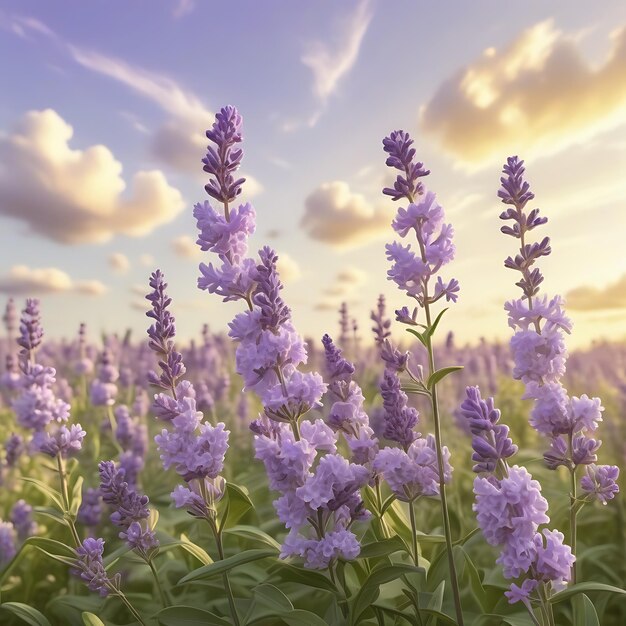 A dreamy lavender lilac blooming in a field of pale yellow inspired by impressionist brush strokes