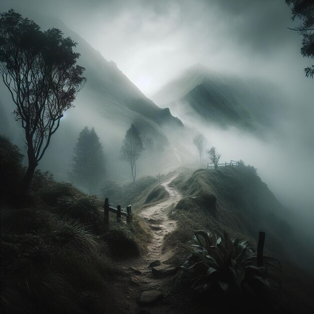 Photo dreamy and misty mountain forest