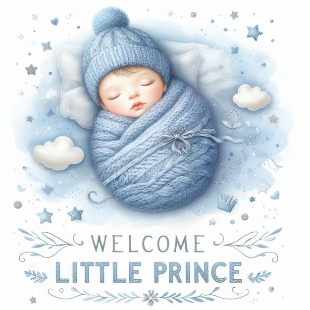 Dreamy Newborn Baby Welcome Illustration