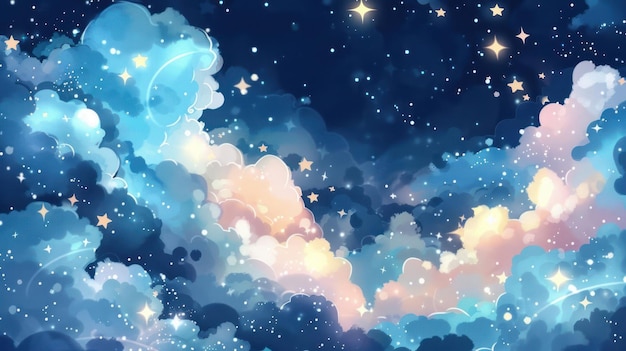 Photo a dreamy night sky filled with colorful clouds and twinkling stars