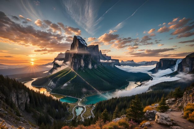 A dreamy otherworldly landscape enchanting image mountain vistas generative by Ai