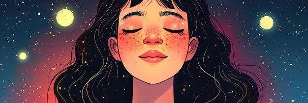 Dreamy Portrait of a Woman with Cosmic Background