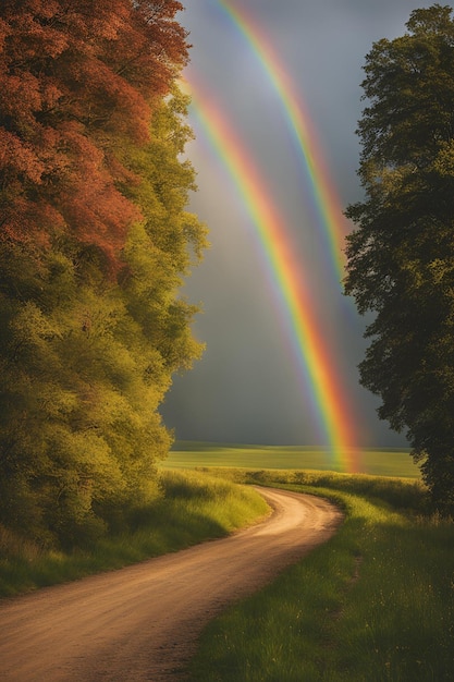 Photo dreamy rainbow on a countryside