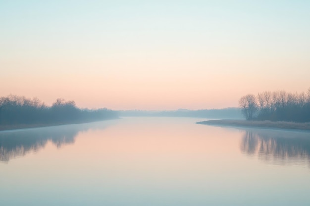 Photo a dreamy river scene at dawn with a gradient sky transitioning from soft warm pinks at the horizon