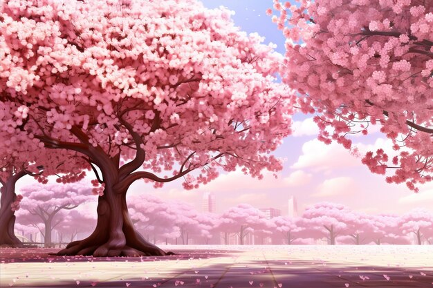 Dreamy Sakura Trees in Soft Pink and Pastel Tones Creating a Romantic and Ethereal Atmosphere