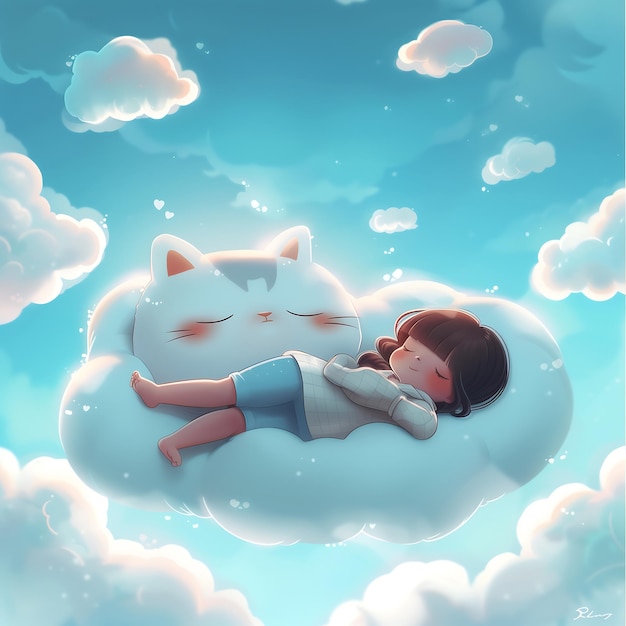 Dreamy Slumber Little Girl on Cloud Pillow