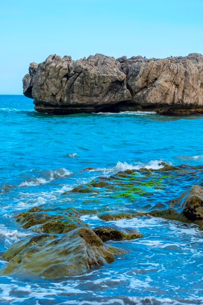 Dreamy sunset among the rocks of Estepona Malaga