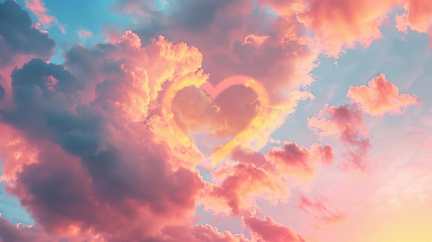 Dreamy Sunset Sky HeartShaped Cloud Romantic Cloud Formation in the Sky