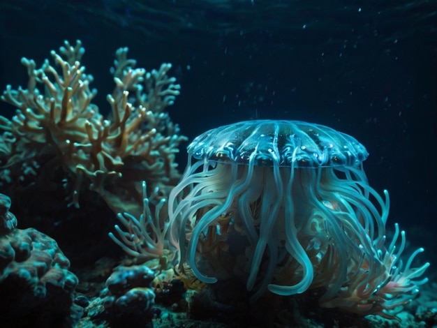 A dreamy underwater world with bioluminescent creatures 2