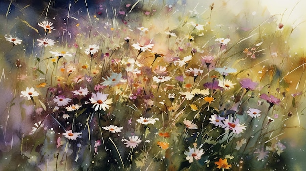 A dreamy watercolor painting of wildflowers in a meadow AI generated