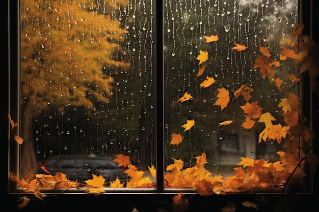 Dreary Rainy window autumn Generate Ai