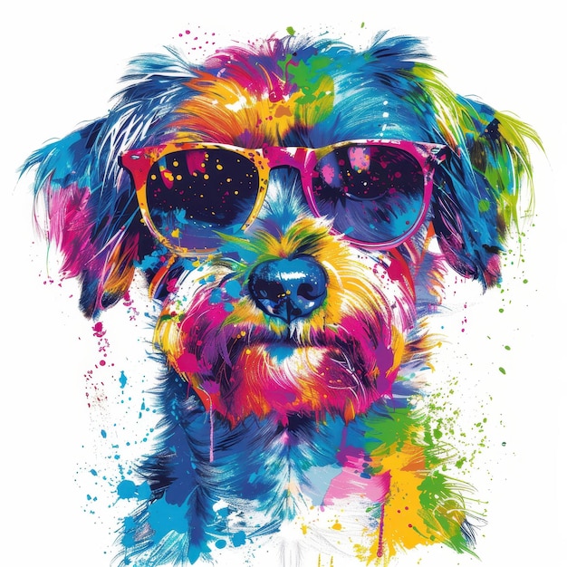 Drentsche Patrijshond dog wearing sunglasses in colorful pop art style