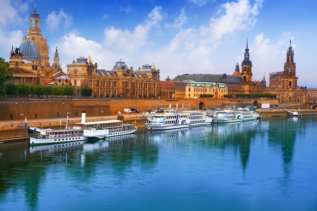 Dresden skyline and Elbe river in Saxony Germany