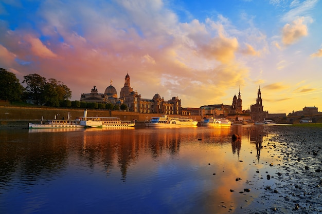 Dresden skyline and Elbe river in Saxony Germany