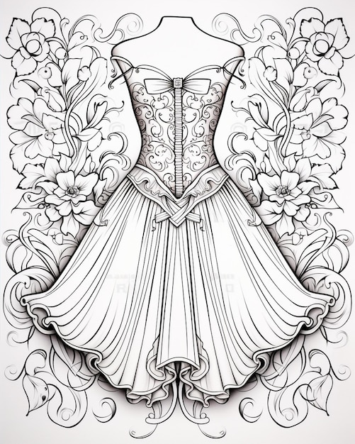 Photo dress color design coloring page