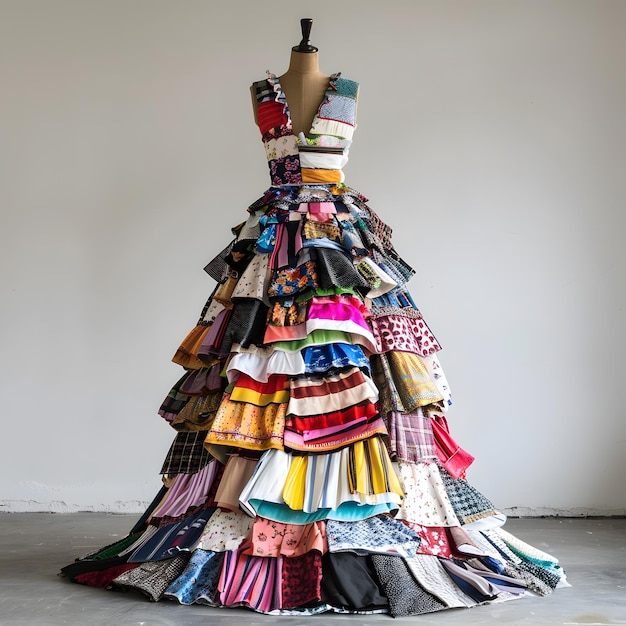 a dress made of cloths and shirts is shown with a white background