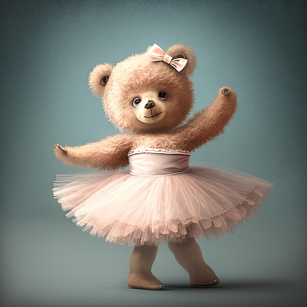 Dress up bear in ballet suit post in room studio isolated plain background