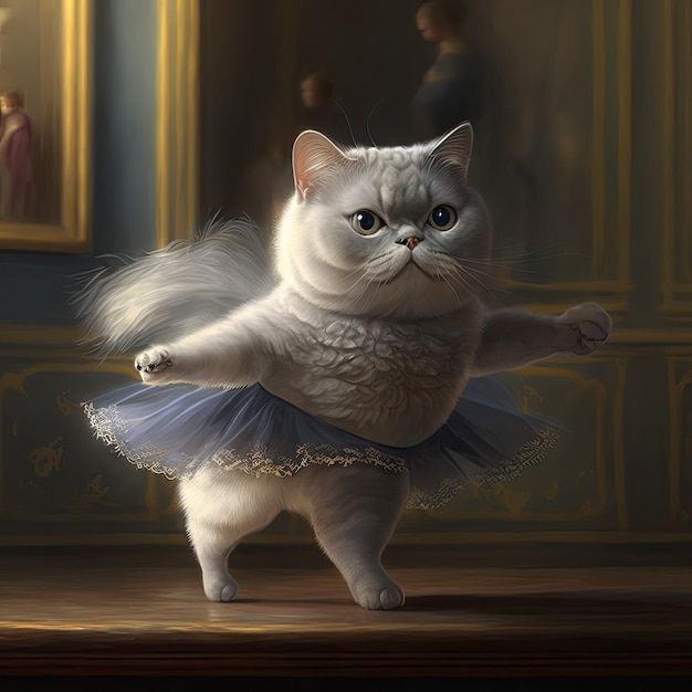 Dress up cat in ballet suit in the luxurious studio isolated on room background