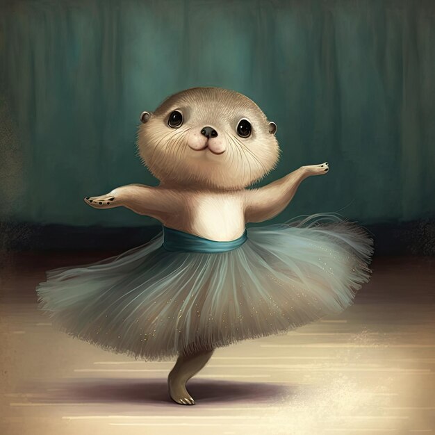 Dress up otter in ballet suit post in the room studio isolated plain background