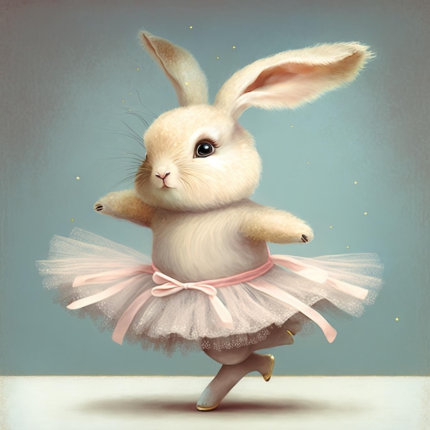 Dress up rabbit in ballet suit post in room studio isolated plain background