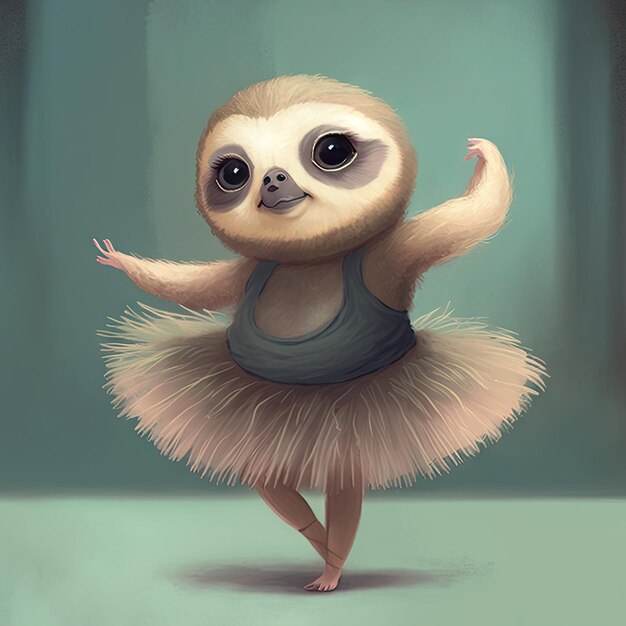 Dress up sloth in ballet suit post in room studio isolated plain background