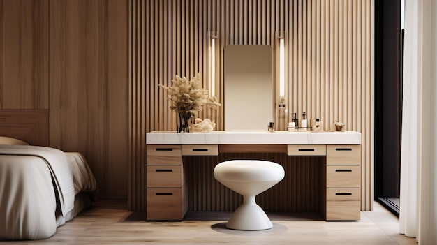 Dressing table and stump chair interior design